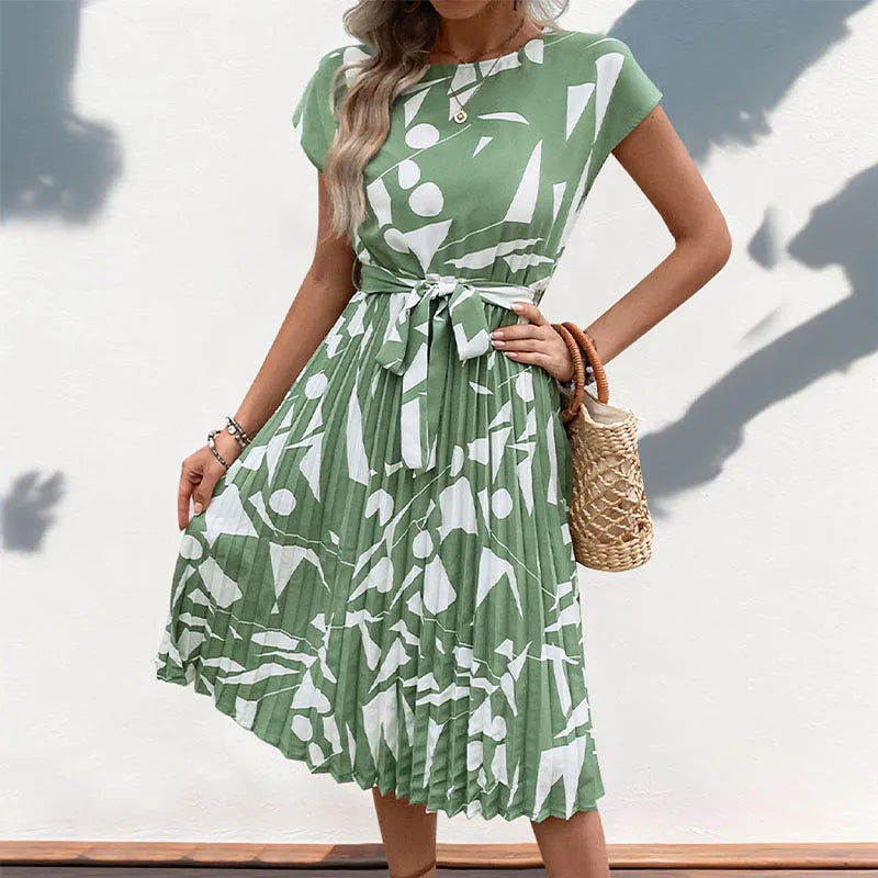ALLAINE – PLEATED GRACE MIDI DRESS WITH CINCHED WAIST
