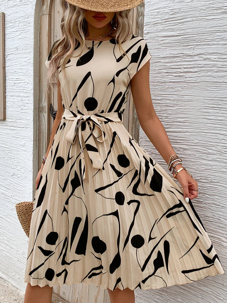 ALLAINE – PLEATED GRACE MIDI DRESS WITH CINCHED WAIST