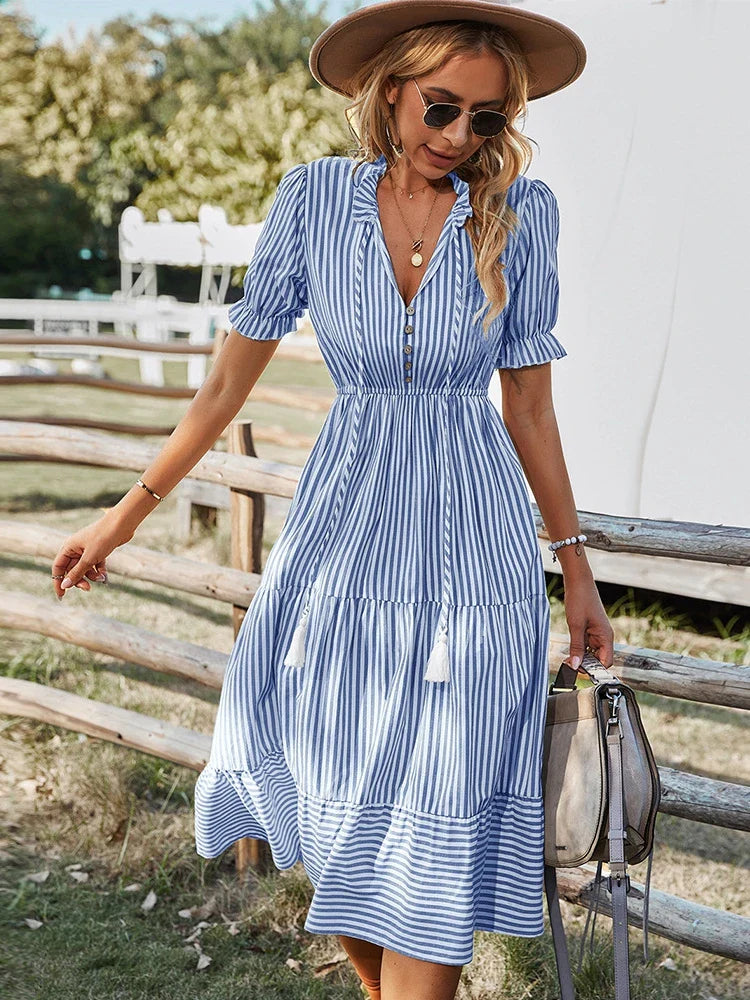 LAUREEN – CHARMED STRIPES AND SOFT SILHOUETTES DRESS