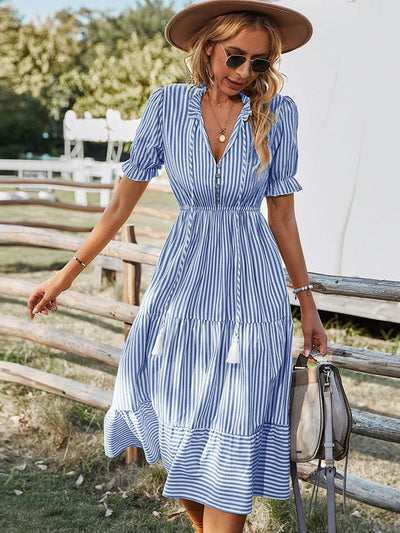 LAUREEN – CHARMED STRIPES AND SOFT SILHOUETTES DRESS
