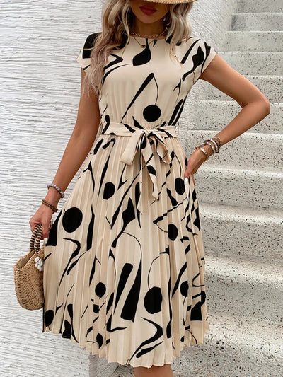 ALLAINE – PLEATED GRACE MIDI DRESS WITH CINCHED WAIST