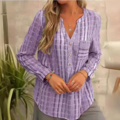 ANDREA – SOFT DRAPE V-NECK LONG SLEEVE BLOUSE