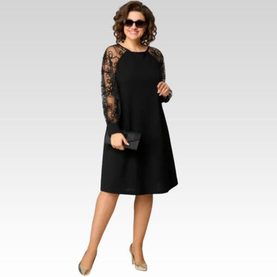 JOHANNA - LACE PATCHWORK DRESS WITH ROUND NECK & LONG SLEEVES