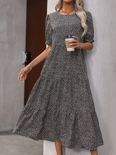 ADELINA – TIERED CHARM PUFF-SLEEVE DRESS