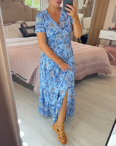 ALISA – BLOOMING ALLURE V-NECK DRESS