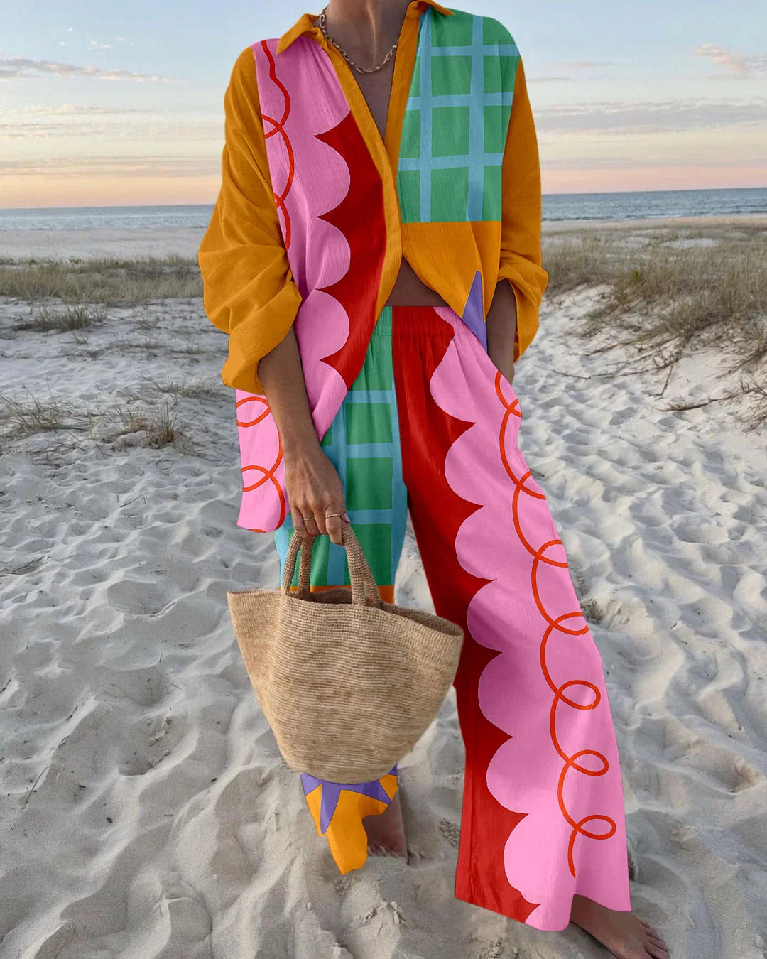 EDENELLE – MULTICOLORED LINEN SET WITH ARTISANAL TROPICAL TOUCHES