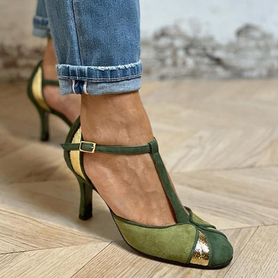 TAVIANA – PATCHWORK ELEGANCE WITH A T-STRAP TWIST