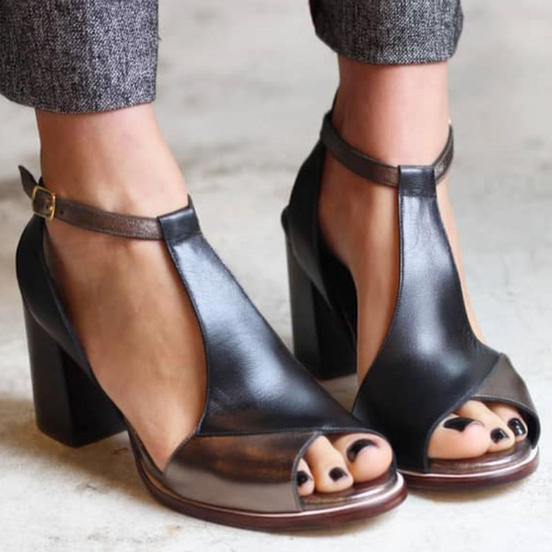 NADARIA – PATCHWORK POISE IN SCULPTED BLACK HEELS
