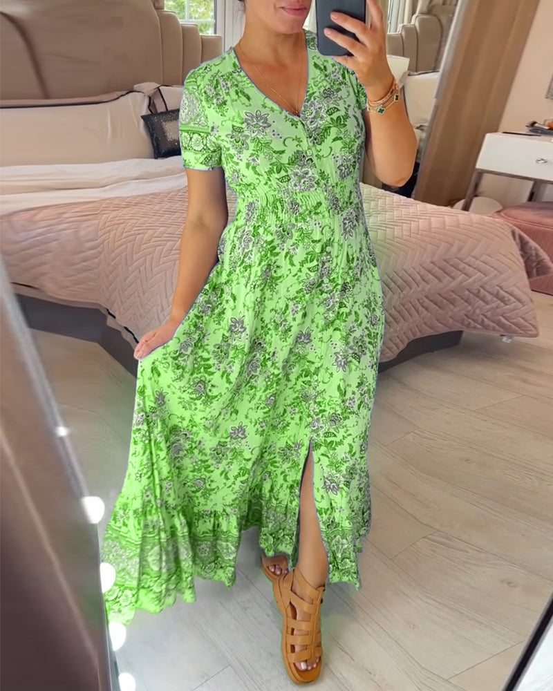 ALISA – BLOOMING ALLURE V-NECK DRESS