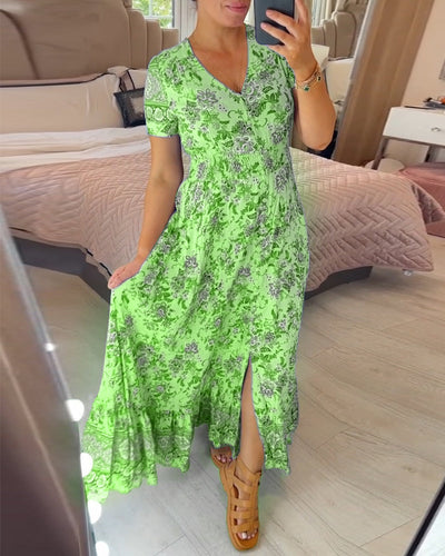 ALISA – BLOOMING ALLURE V-NECK DRESS