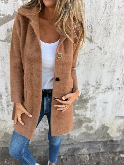 CASUAL SINGLE-BREASTED THICK COAT WITH LAPELS