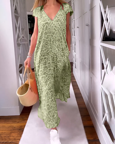 VÉRONIQUE – FLOWING V-NECK MAXI WITH SUMMER PRINT CHARM