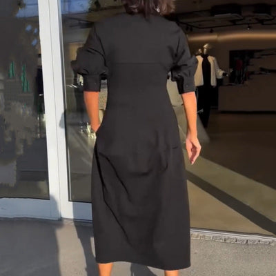 VICTORIA – TAILORED GRACE MIDI DRESS WITH SOFT LAPELS